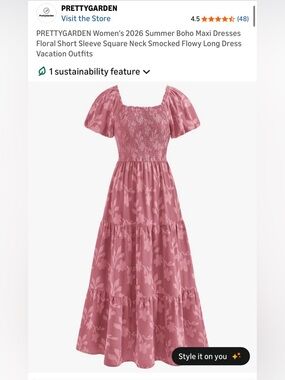 PRETTYGARDEN Women's Pink Smocked Boho Maxi Dress